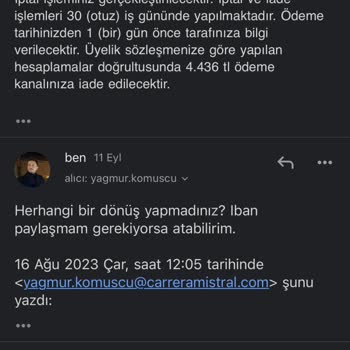 Carrera Fitness & Spa Mistral Üyelik İptali, Ücret İadesi Yalanı
