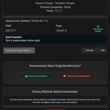Nevşehir Seyahat Bilet Aldığım Güzergahın Dışına Çıkması