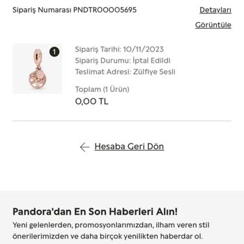 Pandora Mücevher Pandora Siparişimi İptal Etti