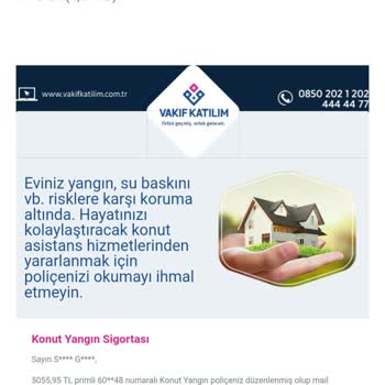 Vakıf Katılım Bankası Vakıf Katılım Bilgim Dışında Konut Yangın Poliçesi Tanzim Etti
