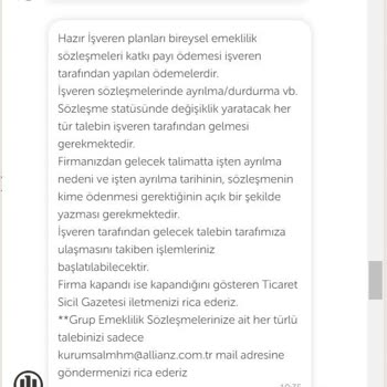 Allianz Hayat ve Emeklilik Allianz BES Ödemesini Yapmaması