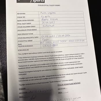 Quality Sports Üyelik Ücreti İadesi