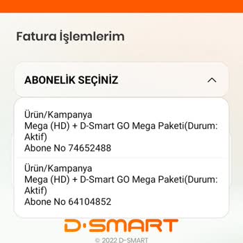 D-Smart Fazla Abonelik Faturası