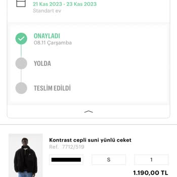 Pull and Bear Pull And Beardan 8 Kasımda Aldığım Ceket 21 Kasımda Kargoya Verilecek