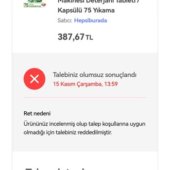Hepsiburada Eksik Ürün Talebi Reddedildi