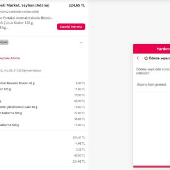 Yemeksepeti Market Bozuk Ürün Ve İade Seçeneğinin Kaldırılması Hak.