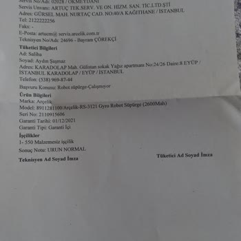 Arçelik RS-3121 Robot Süpürge
