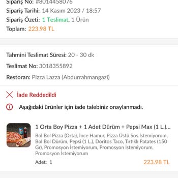 Trendyol Yemek Teslim Edilmeyen Yemek Ve Geri Gelmeyen Para