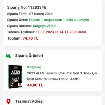 Kitap Seç Sipariş Ettiğim Ürünümün Gecikmiş Olması Ve Gelmeyecek Olması