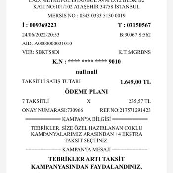 Kanyon AVM Fatura Kesilmeyen Ürün