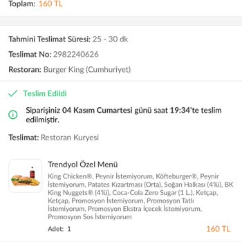 Burger King Eksik Ürün Teslimi