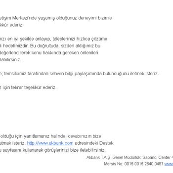 Akbank Yanlış Bilgi Aktarımı