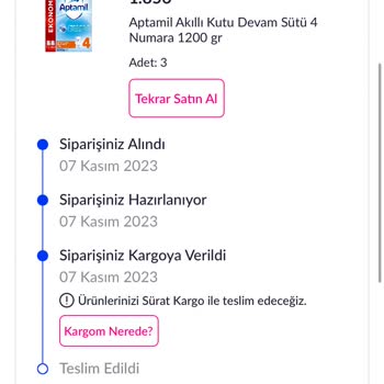 Evkiba Aptamil Tedarikçi Kargo Şirketi