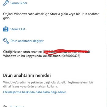 Sağlam Lisans Windows 10 Pro Aktivasyon Sorunu