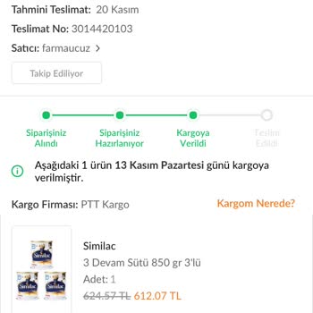Farmaucuz.com Kargoya Verilmiş Olarak Gözüken Ürünün Kargoya Verilmemesi