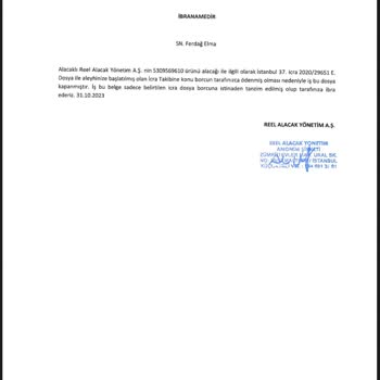 Reel Alacak İcra Dosya Açık Borç Ödendi