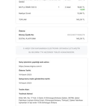 Migros Sanal Market Etimesgut Ürünümü Getirmedi Paramı İade Etmedi