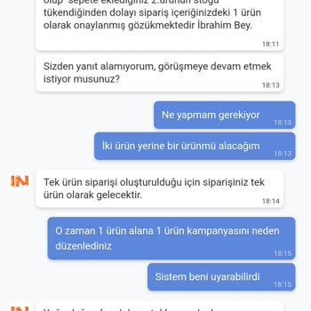 In Street Eksik Ürün Gönderilmesi