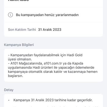 A101 Hadi Uygulaması Nakit İade Yapmıyor