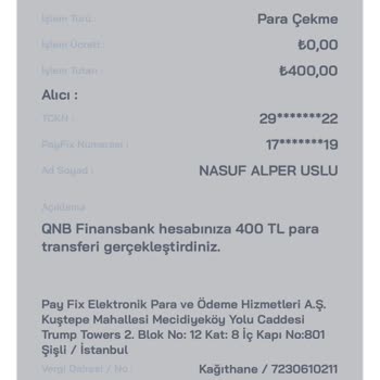 PayFix'ten Para Çektim Banka Hesabıma Düşmedi