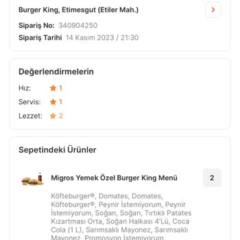 Migros Yemek Eksik Ürün Gönderme
