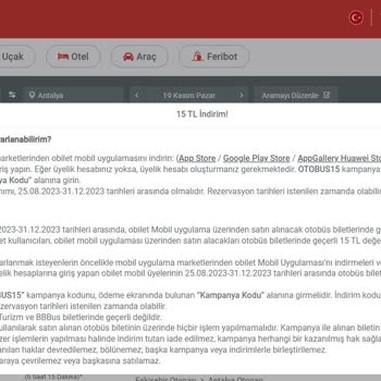 Obilet İndirim Kodunun Uygulamada Olmaması