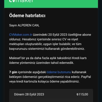 CV Maker Ödeme Alması Durduk Yere