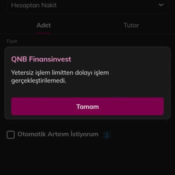 QNB Halka Arıza Katılırken Yetersiz İşlem Limiti