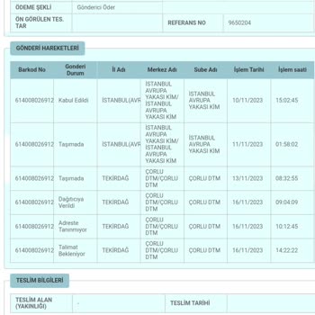 PTT Kargo Çorlu Yalan Bilgi Veriyor