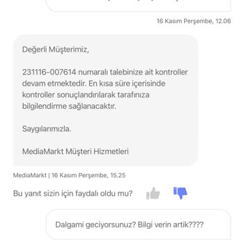 Media Markt Siparişimi Göndermiyor. Cevap Yok.