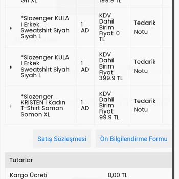 Slazenger Parasını Aldığı Ürünü Yollamıyor.