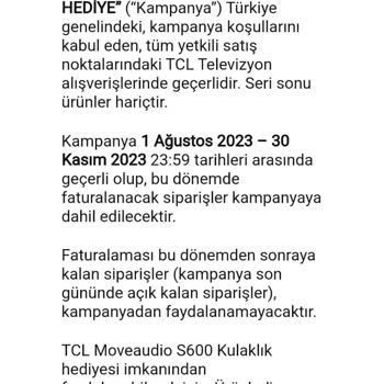 TCL TV S600 Kulaklık Kampanyası Kulaklık Verilmedi