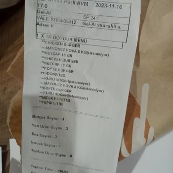 Saloon Burger Eksik Ürün Getirilmesi.