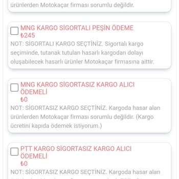 Motokaçar Yedek Parça'nın Yanıltıcı Kargo Seçenekleri