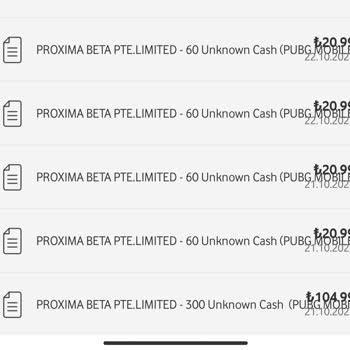 PUBG (Pubgmobile.com) Proxima Beta Pte Limited 60 Unknown Cash