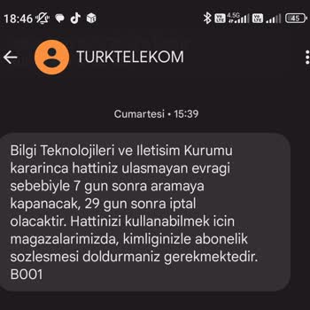 Türk Telekom İnternet Sitesinden Alınan Hatta Eksik Evrak Sorunu
