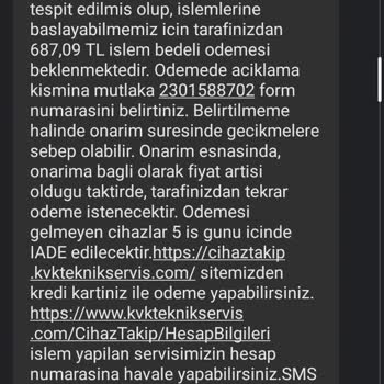 KVK Teknik Servis Gereksiz İşlem Ücreti!