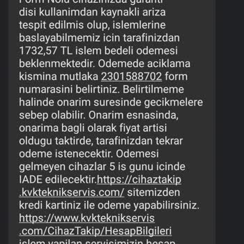 KVK Teknik Servis Gereksiz İşlem Ücreti!