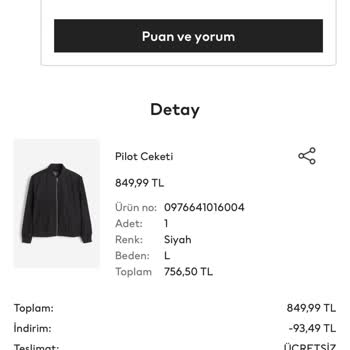 H&M Pilot Ceket Yanlış Beden