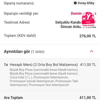 Domino's Pizza Yanlış Sipariş Getirilmesi Düzeltilmemesi