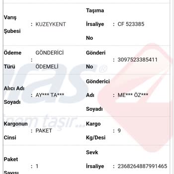Aras Kargo Sipariş Teslim Edilmemiş