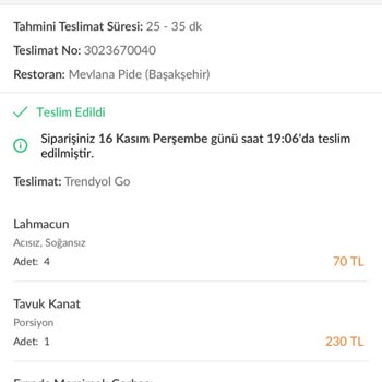Trendyol Yemek Siparişi Teslim Edilmedi
