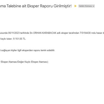 Türkiye Sigorta Değer Kaybı Bilgi Vermiyor Ödemesini Hala Yapmadı.