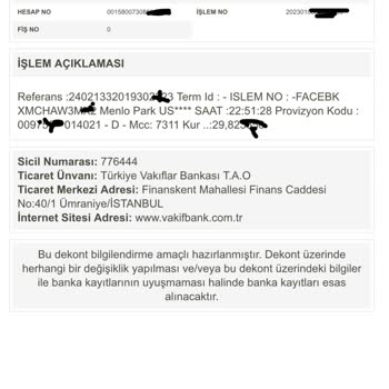 Facebook 596,48 TL Haberim Olmadan Çekti