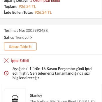 Trendyol İptal Edilen Sipariş