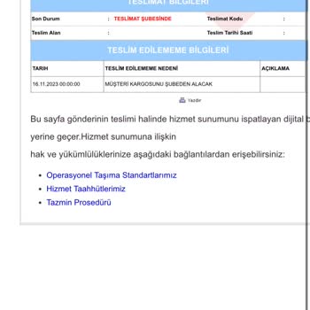 Aras Kargo Kargo Teslimatı Yapılmaması