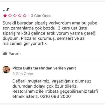 Pizza Bulls Kavacık Şubesi Yalan