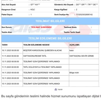 Aras Kargo İkitelli Şubesi Kargoyu Dağıtıma Çıkartmıyor