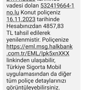 Türkiye Sigorta Halkbank Bilgim Dahilinde Olmadan Yenilenen Konut Sigortası