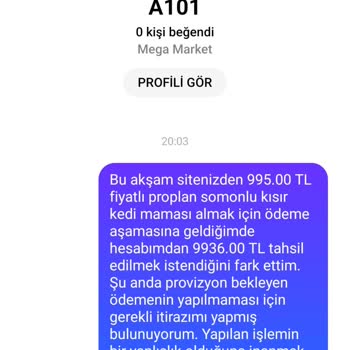 A101 Birleşik Şirketler Ödeme İle İlgili Şikayet